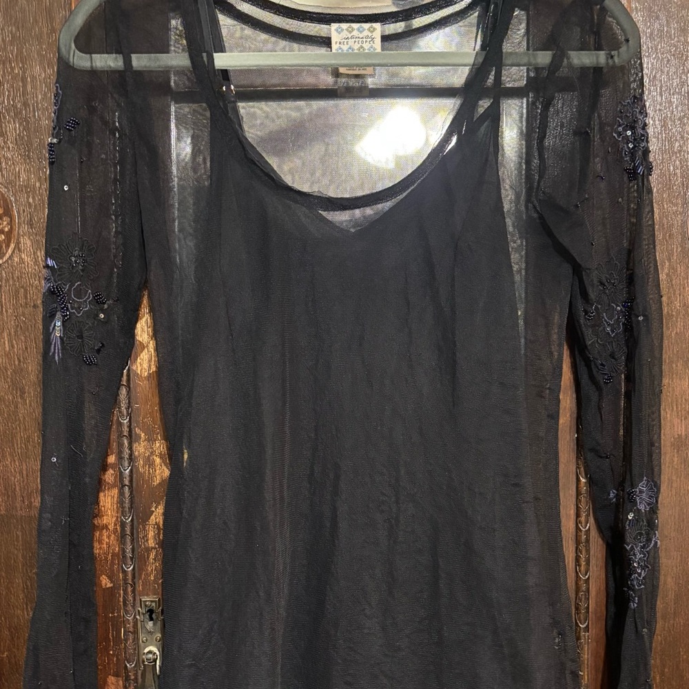Free People Black Sheer Blouse